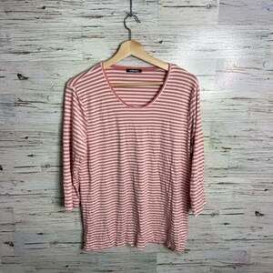 Olsen made in Germany White and Pink 3/4 Sleeve T-Shirt striped size large